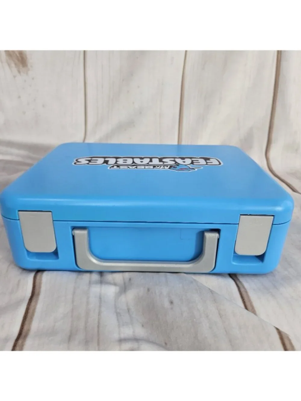 Mr. Beast Feastables Blue Plastic Lunch Box Handle Removable Tray Snap Tight Lid